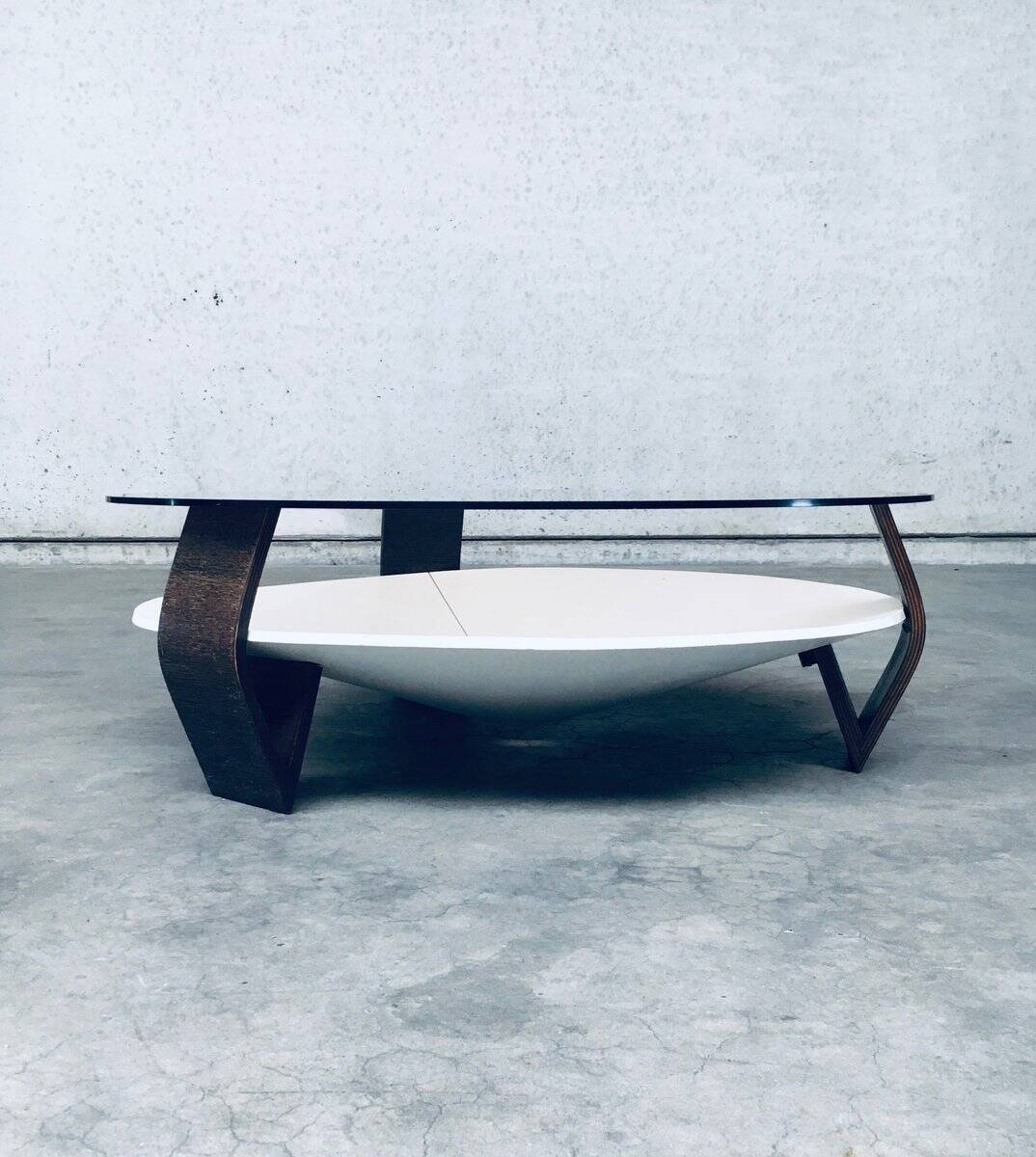 Mid-Century Modern Dutch Wenge & Smoke Glass Coffee Table, Netherlands, 1960s