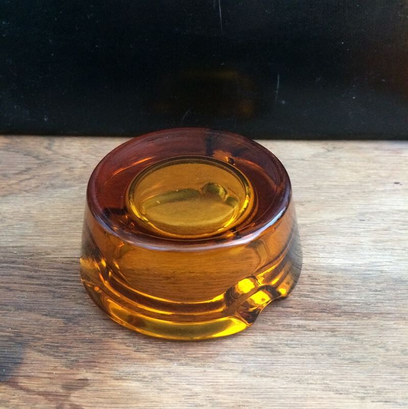 Amber glass ashtray