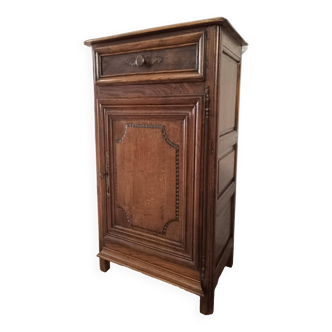 Vintage low sideboard 1700 in oak wood. Rustic wooden chest of drawers