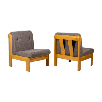 Pair of armchairs in beech and fabric, 1960s