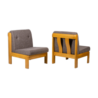 Paire de fauteuils en hêtre et tissu, années 1960