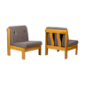 Pair of armchairs in beech and fabric, 1960s