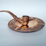 Cendrier et porte bougie en bronze avec les 12 signes astrologiques du zodiaque