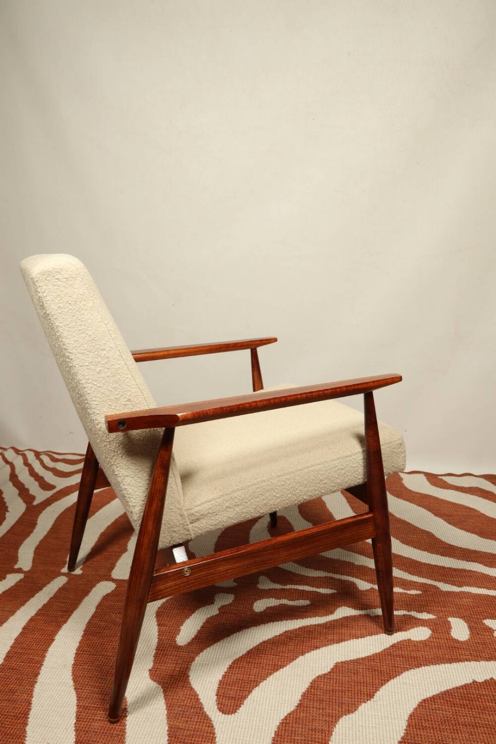 Scandinavian armchair and foot rest beige boucle design by H.lis