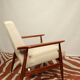 Scandinavian armchair and foot rest beige boucle design by H.lis