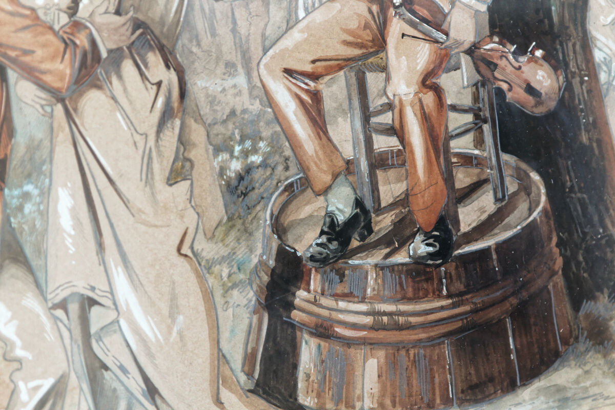 Enhanced watercolor, nineteenth century ball scene