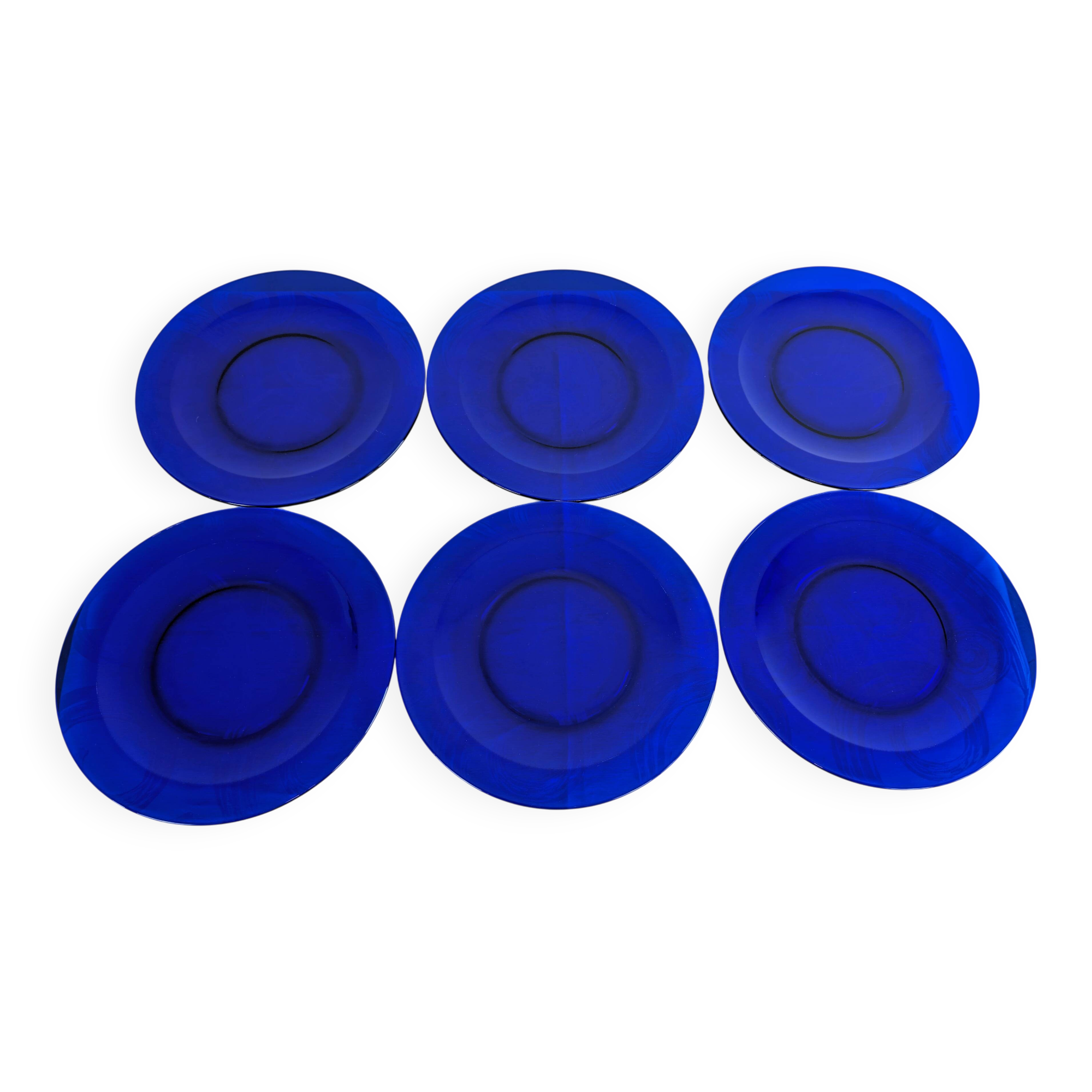 Service of 6 large vintage cobalt blue glass plates by Codec.