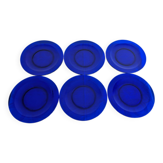 Service of 6 large vintage cobalt blue glass plates by Codec.