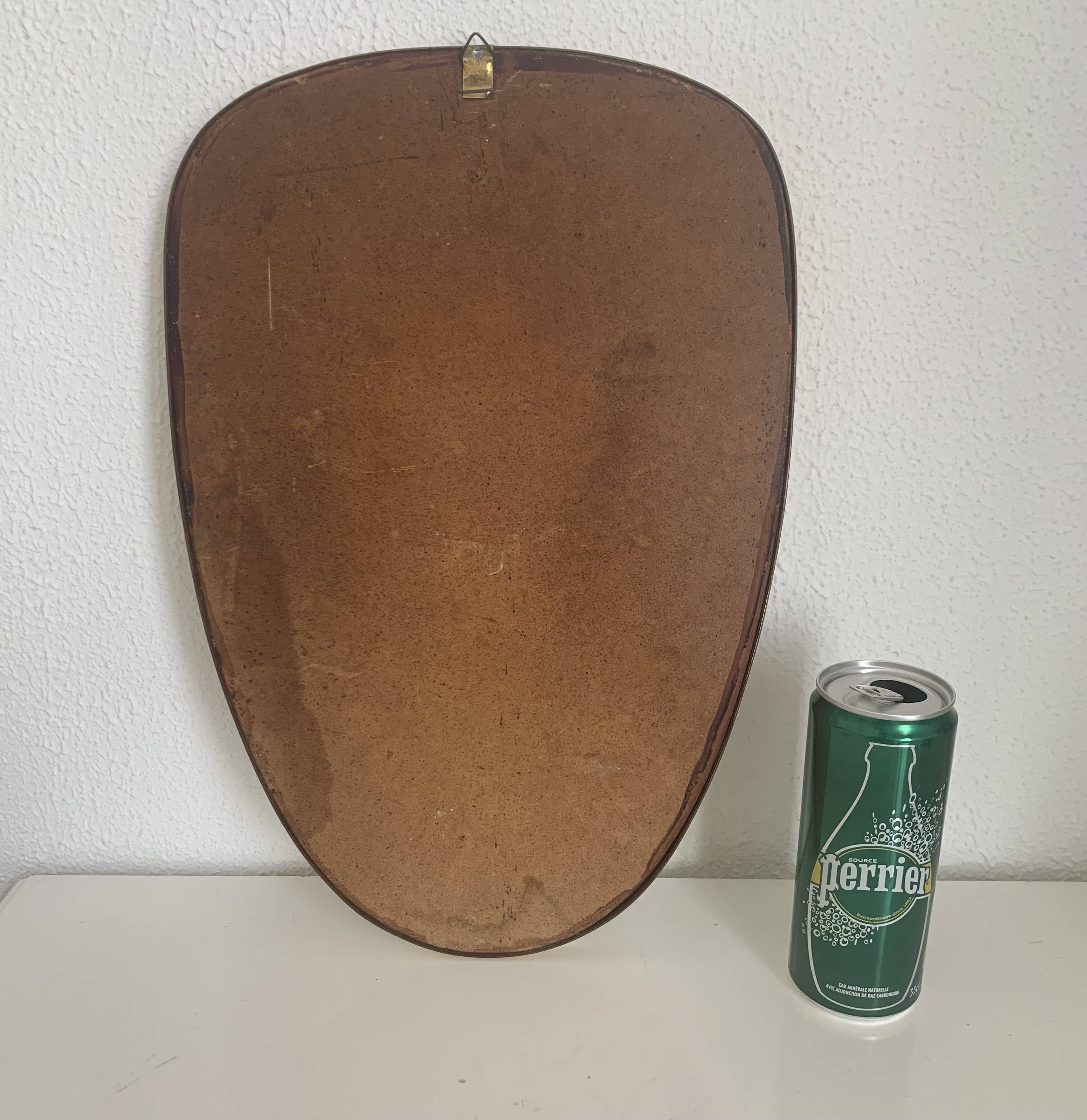 Vintage 1960s mirror, asymmetrical free-form rearview mirror - 40 x 26 cm
