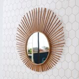 Old large rattan sun mirror