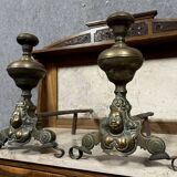 Pair of Louis XIV period andirons in gilded bronze circa 1700