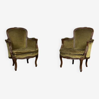 Pair of louis xv style armchairs in carved beech around 1920