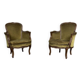 Pair of louis xv style armchairs in carved beech around 1920