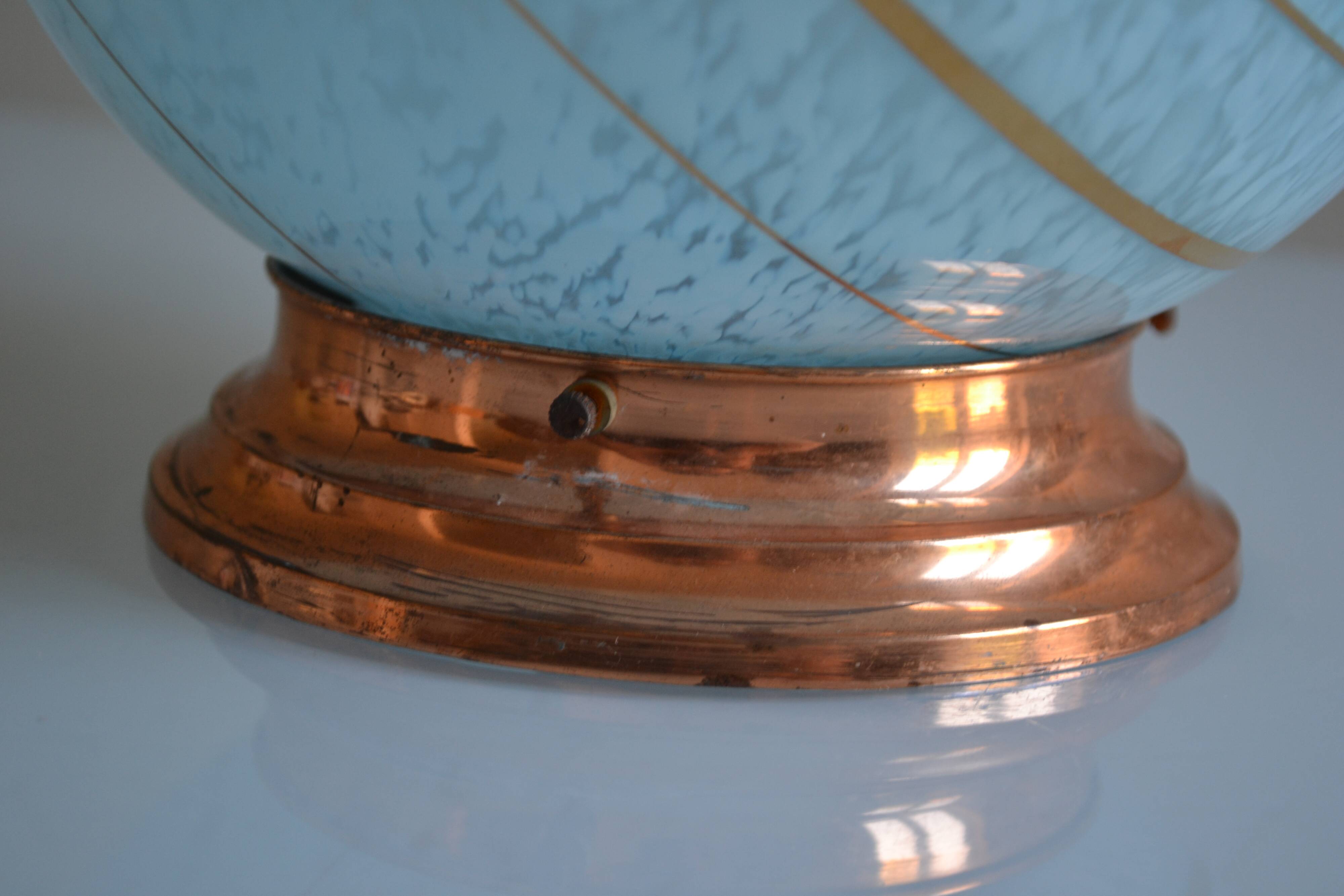 Art Deco table lamp with blue speckled opaline glass globe