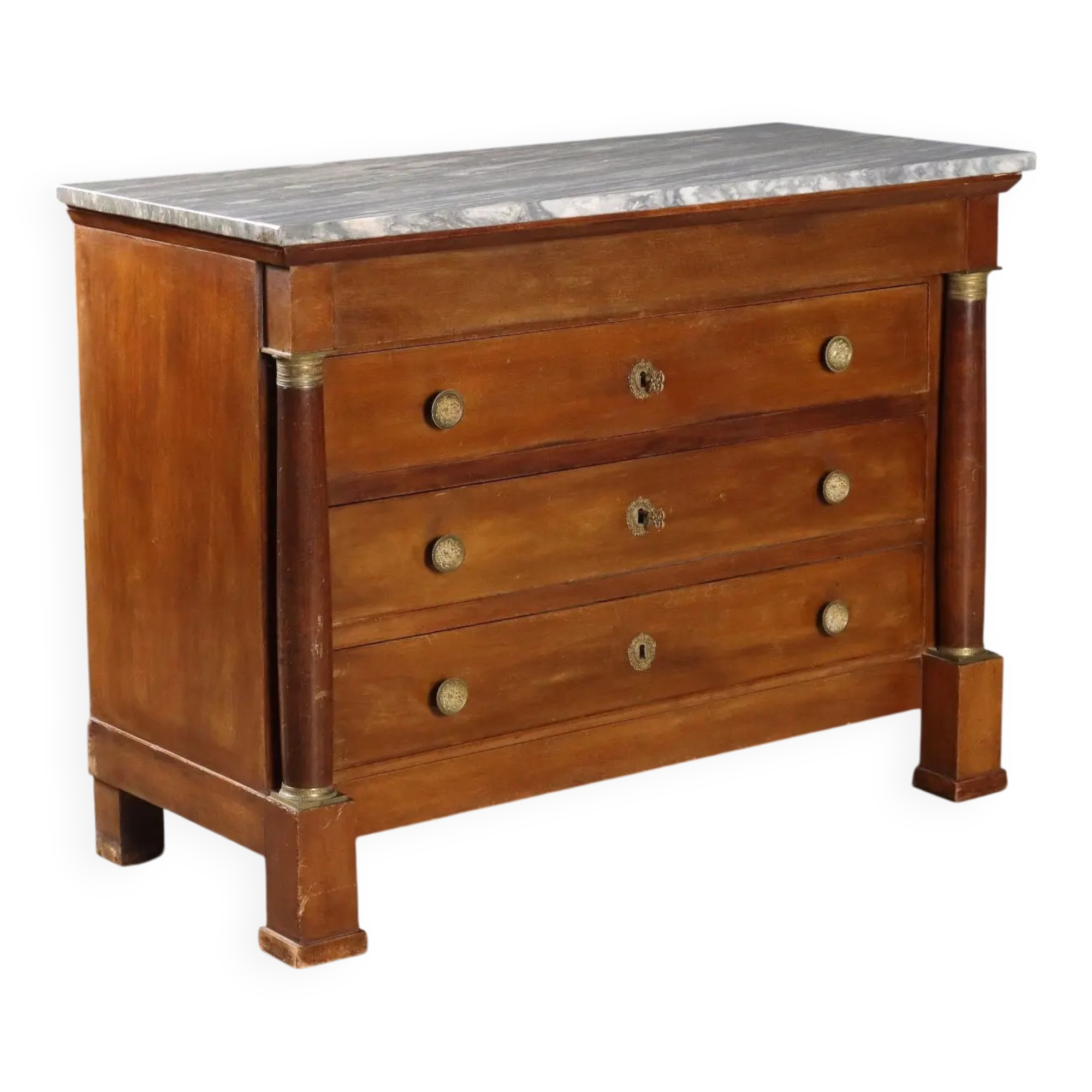 Antique Empire walnut and marble commode, 19th century.