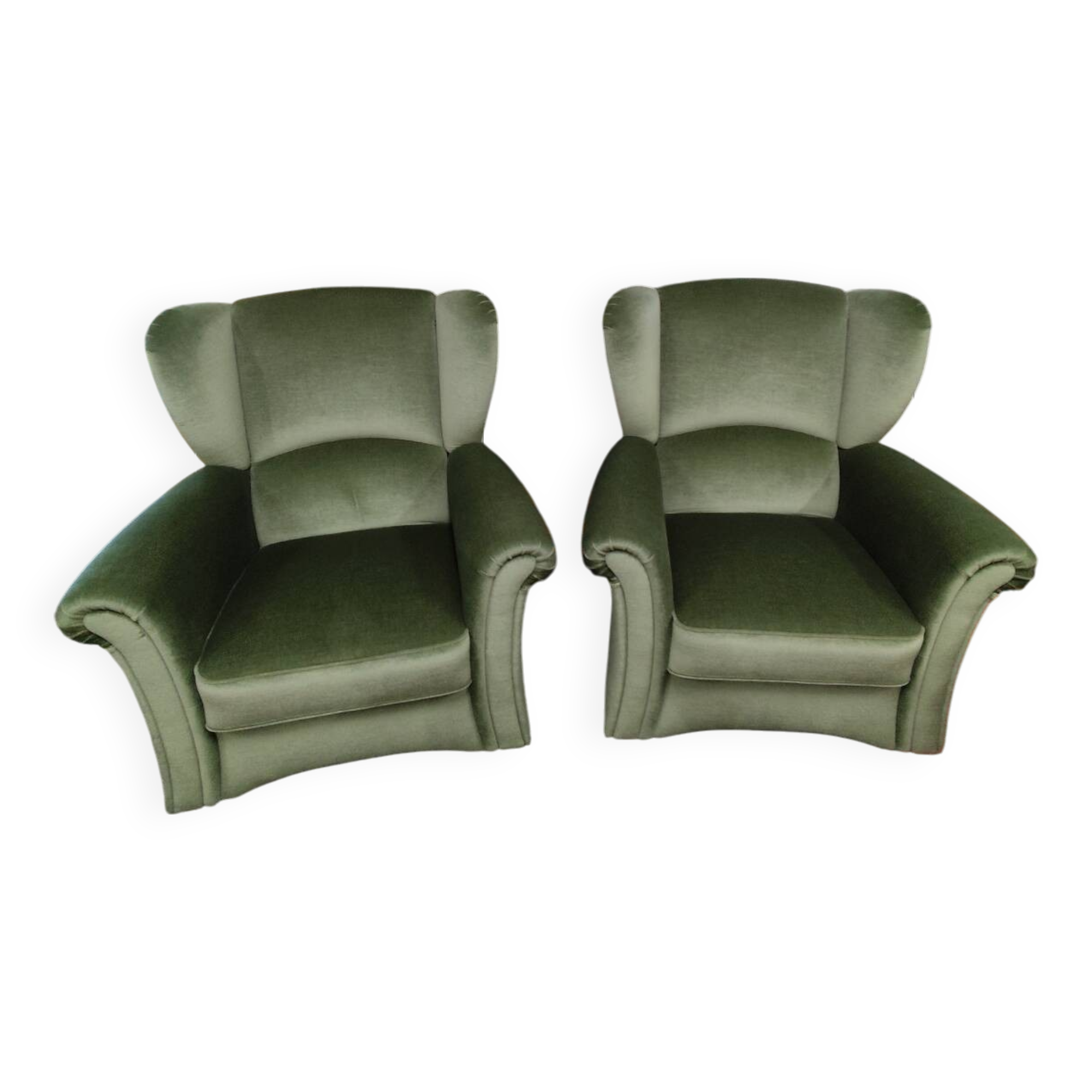 Vintage armchair in light green fabric from the 70s