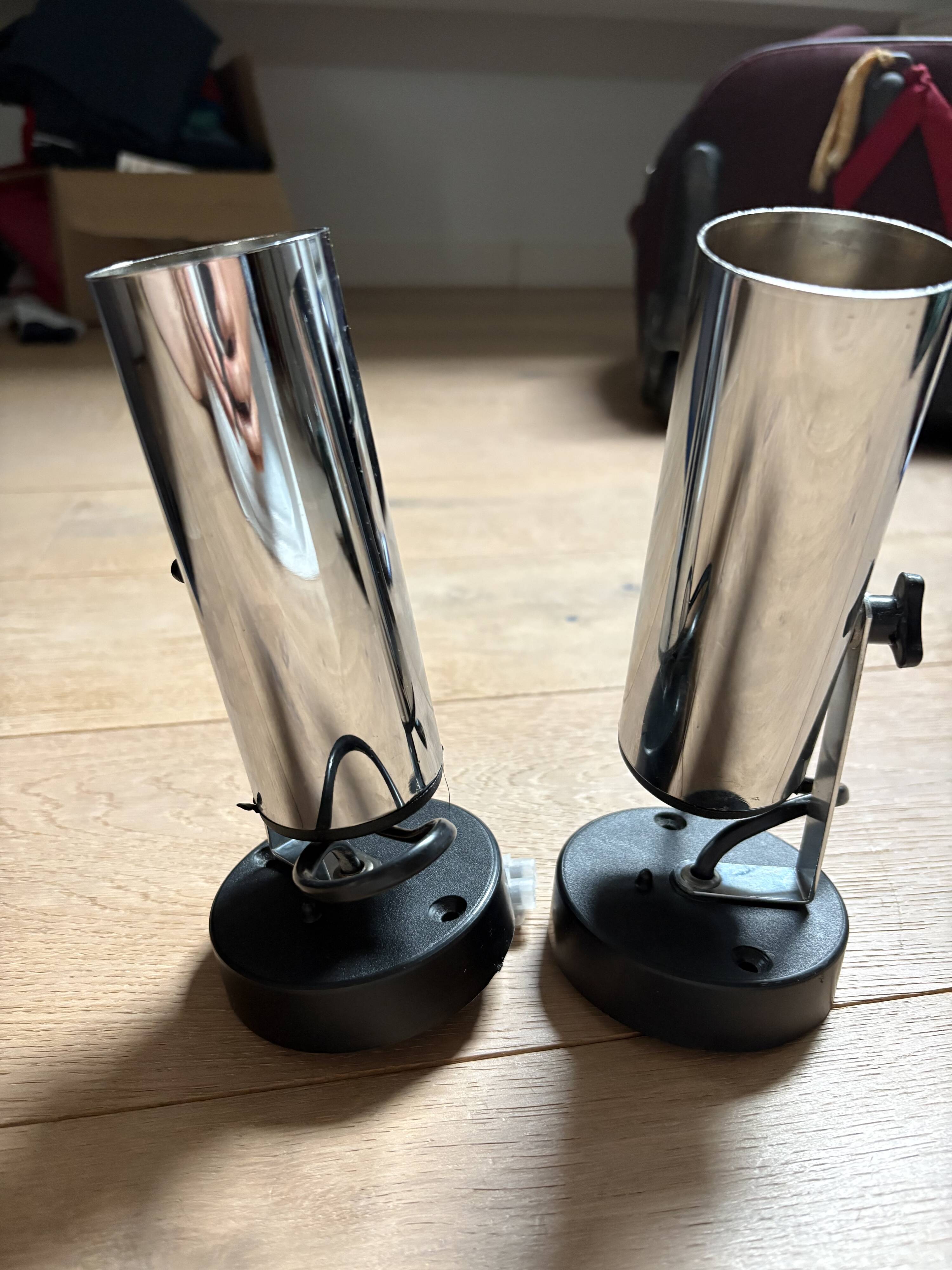 pair of 1970 vintage tube stainless steel or chrome or aluminium