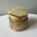 Old vintage round onyx brass box