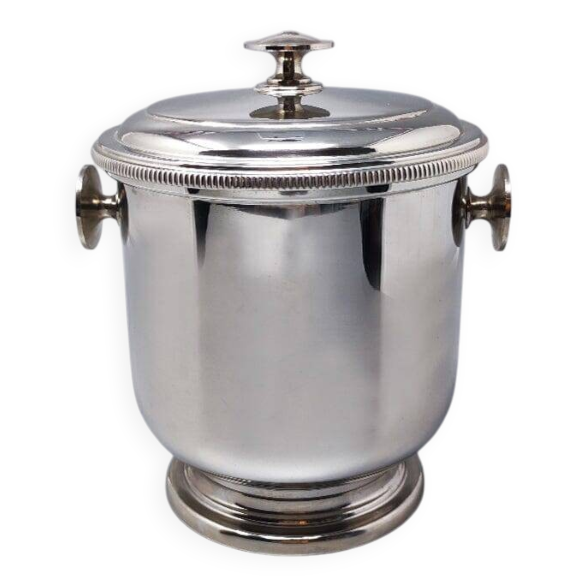 1960s Stunning ice bucket in stainless steel by Aldo Tura for Macabo