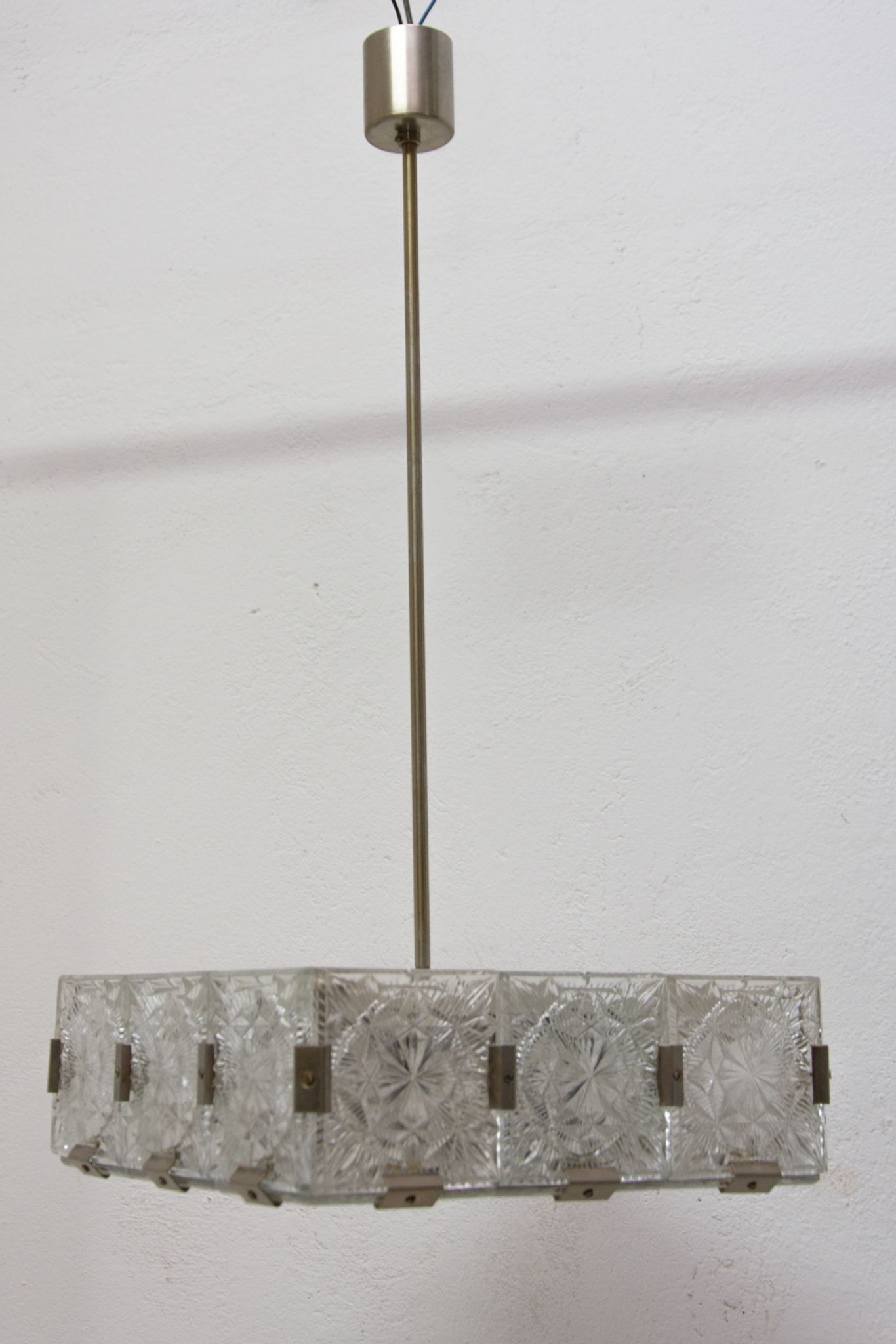 Glass and chromed steel pendant lamp by Kamenický Senov, 1970