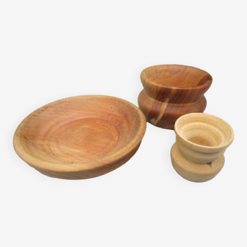 Set of 3 pieces in turned wood