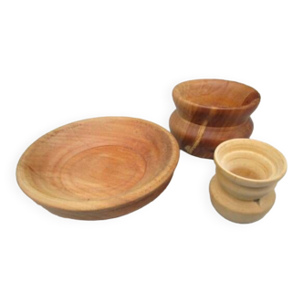 Set of 3 pieces in turned wood