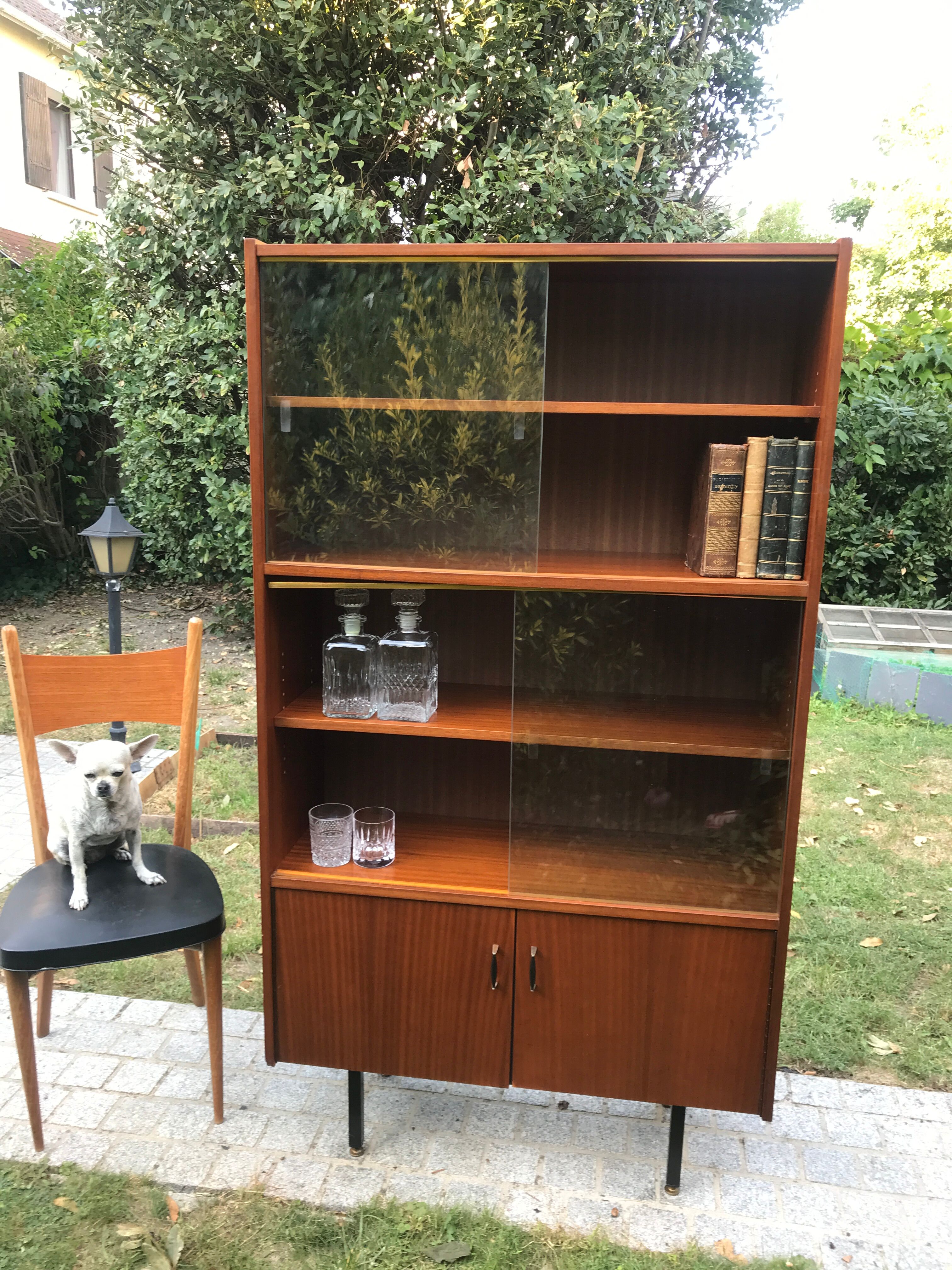 Vintage metal feet modernist showcase bookcase 1960