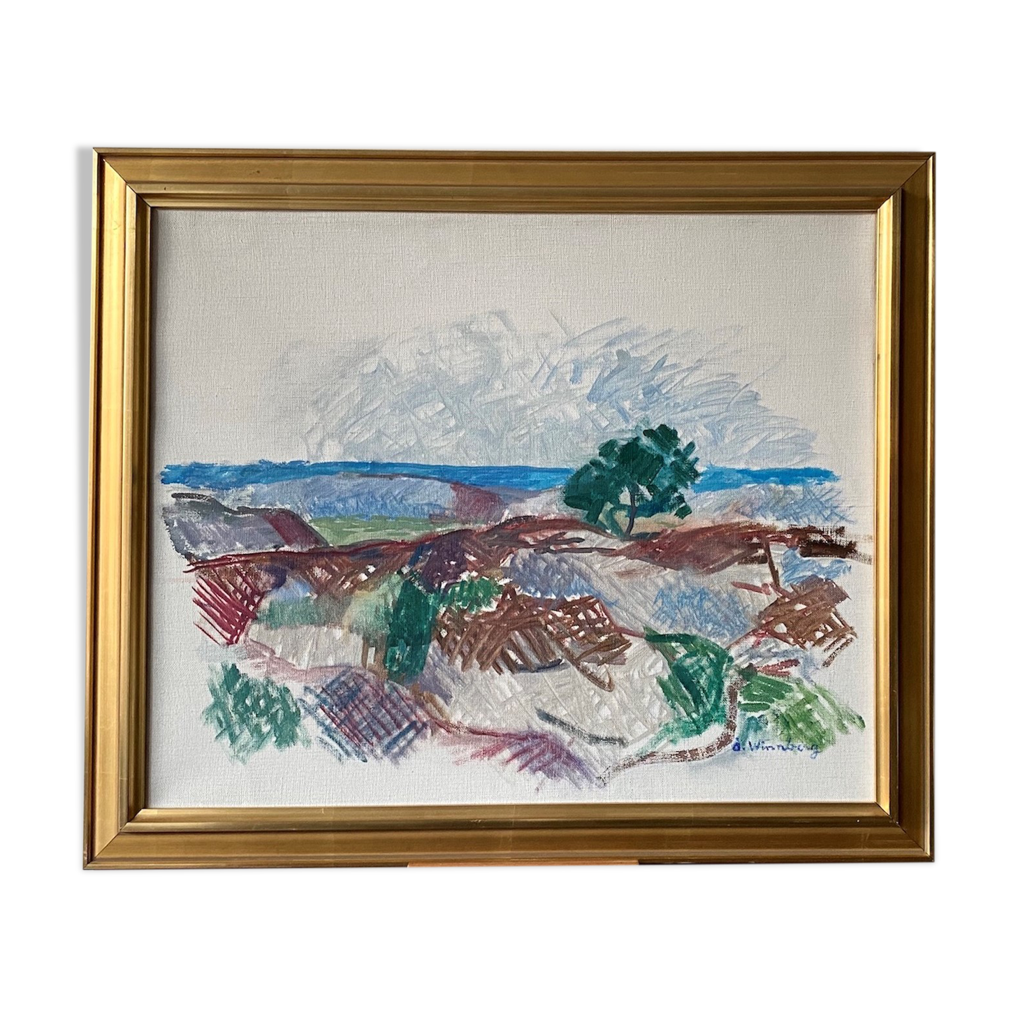 Mid century vintage abstract modernist landscape 'misty window'