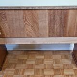 Vintage oak bench with storage box, two seats, 104 cm