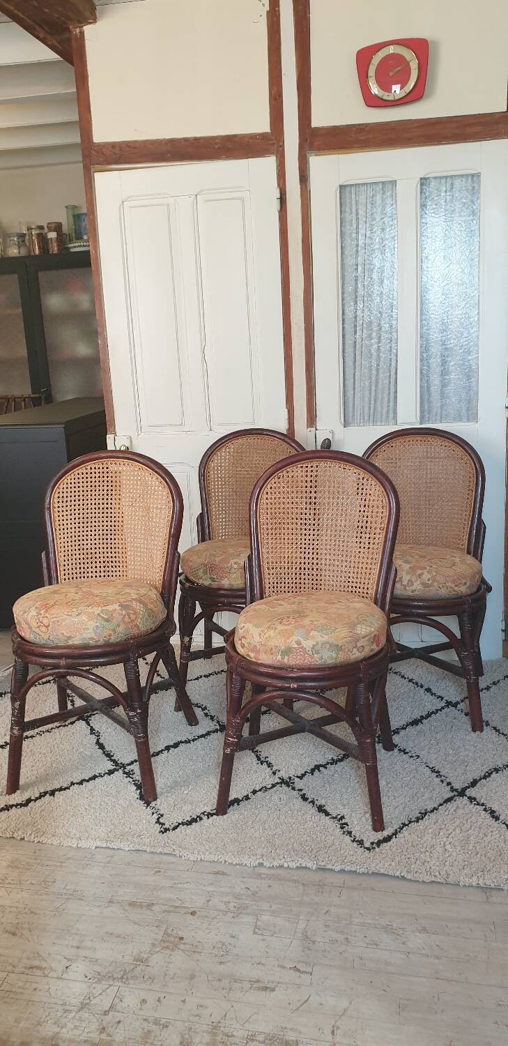 4 bamboo and cane chairs