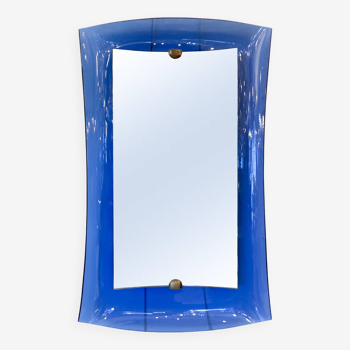 Miroir en verre bleu cobalt, Italie 1950