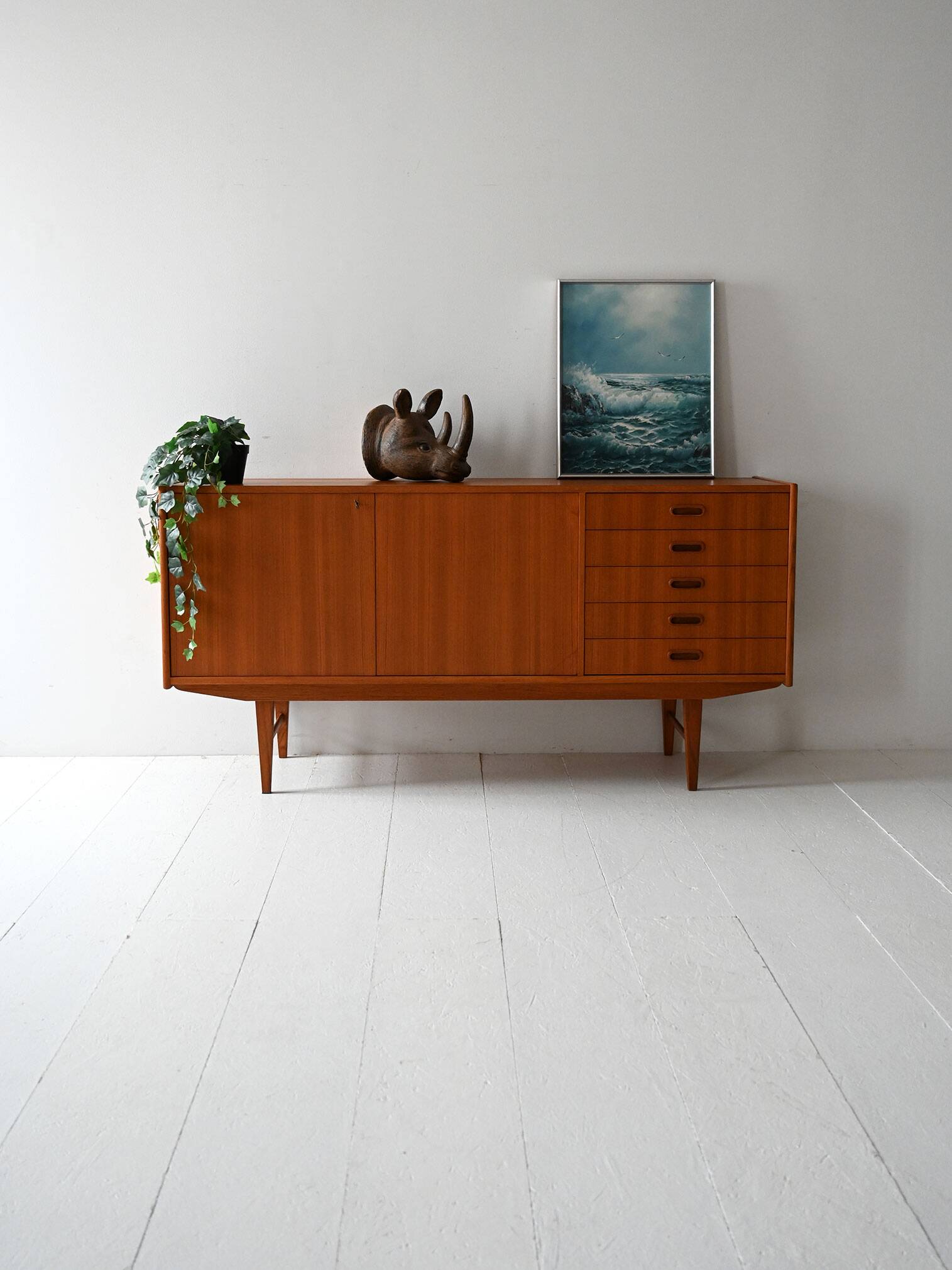 Vintage Scandinavian teak sideboard with five drawers