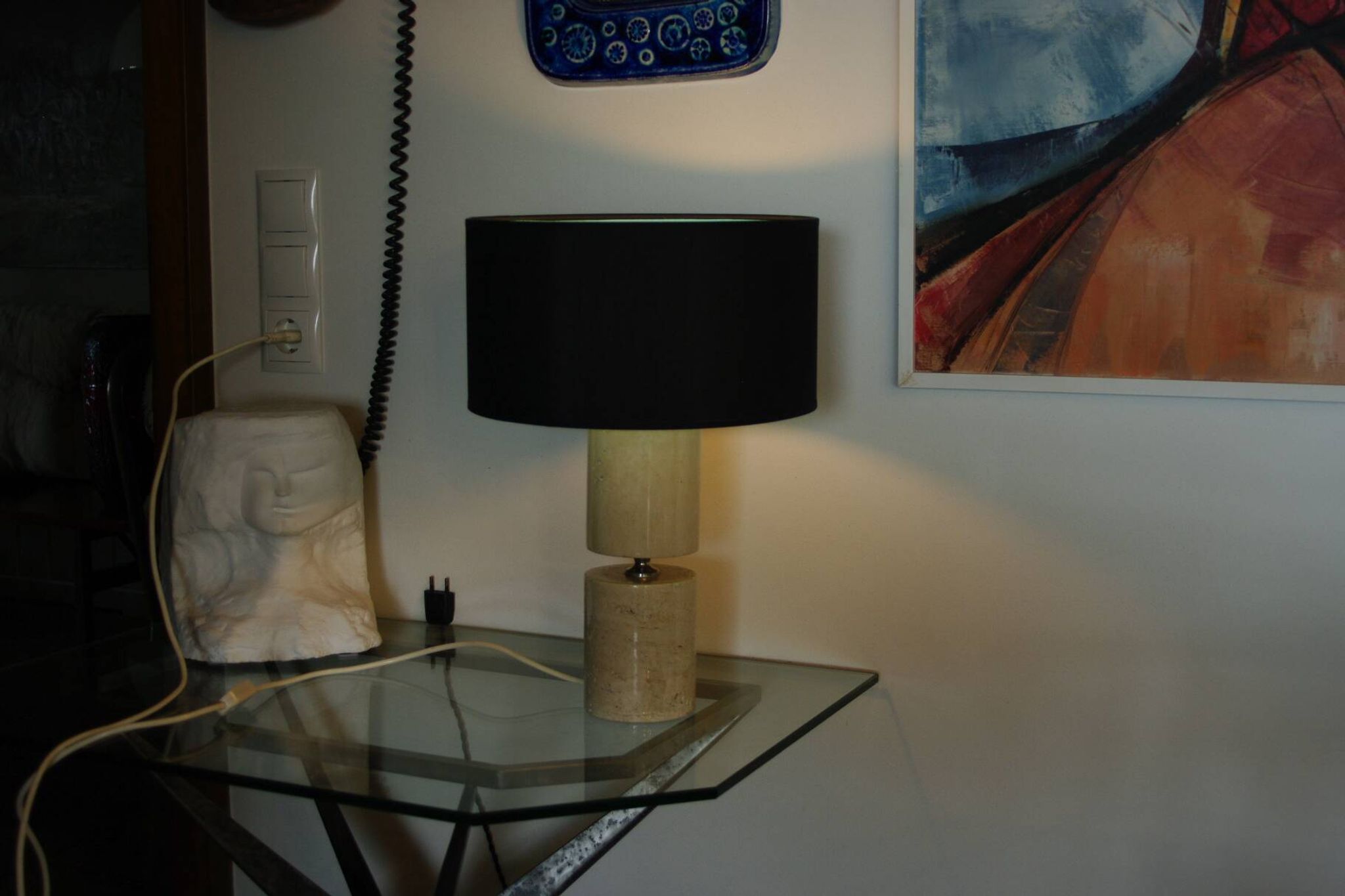 Lampe de salon en travertin par philippe barbier 1970