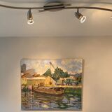 Old painting, barge at the dock, signed Maurice Pannetier, 70s/80s