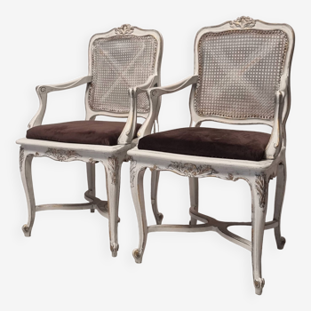 Paire de fauteuils cannés de style régence - bois peint - 19ème