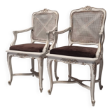 Pair of Regency-style caned armchairs - painted wood - 19th century