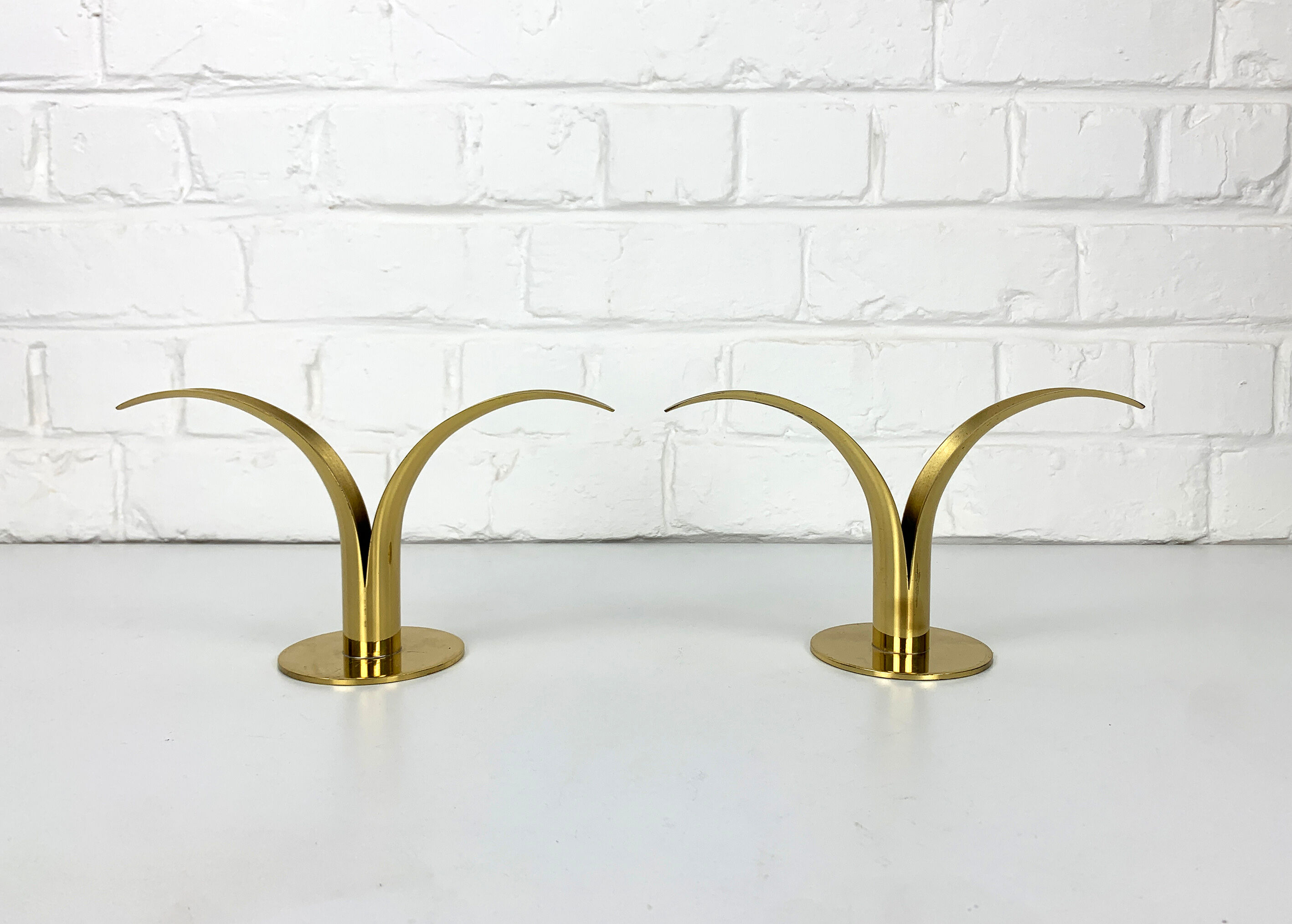 Pair of Lily brass candle holders, Ystad Metall, Sweden, design Ivar Ålenius Björk