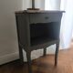 Louis XV bedside table revamped in solid oak and sage green/grey green.