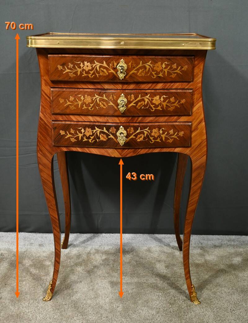 Bedside table in rosewood and palisander, Louis XV style – Late 19th century