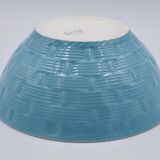 Salad bowl in earthenware Digoin Sarreguemines trompe l'oeil basket in blue