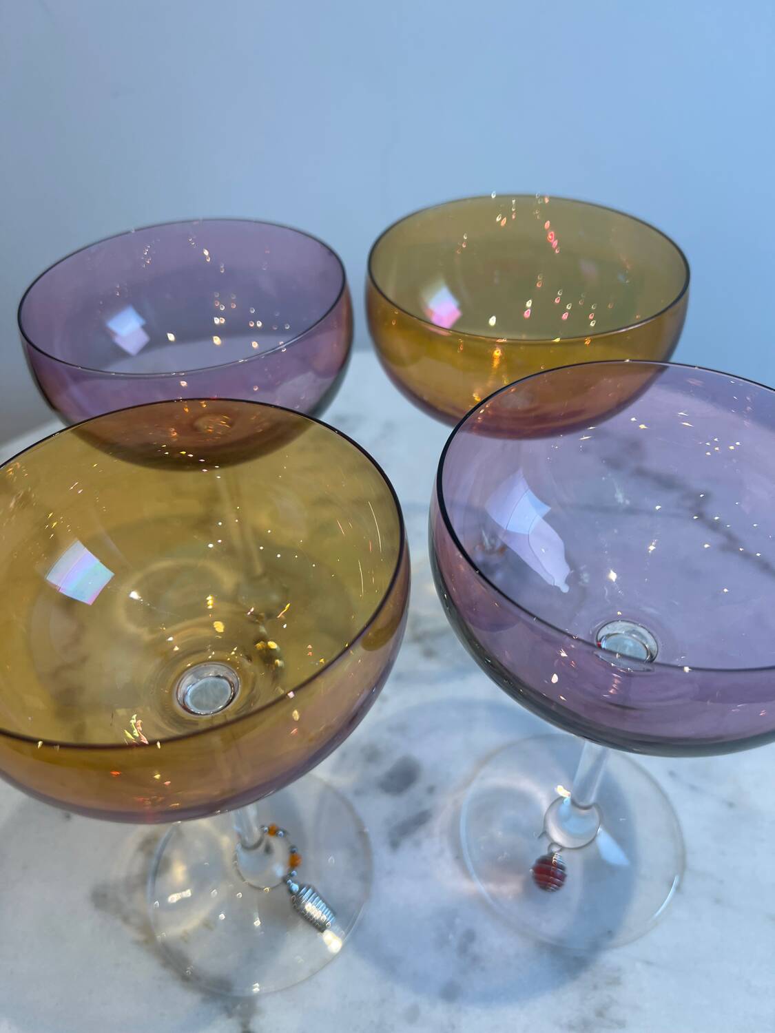 Set of 4 vintage coloured stemmed glasses