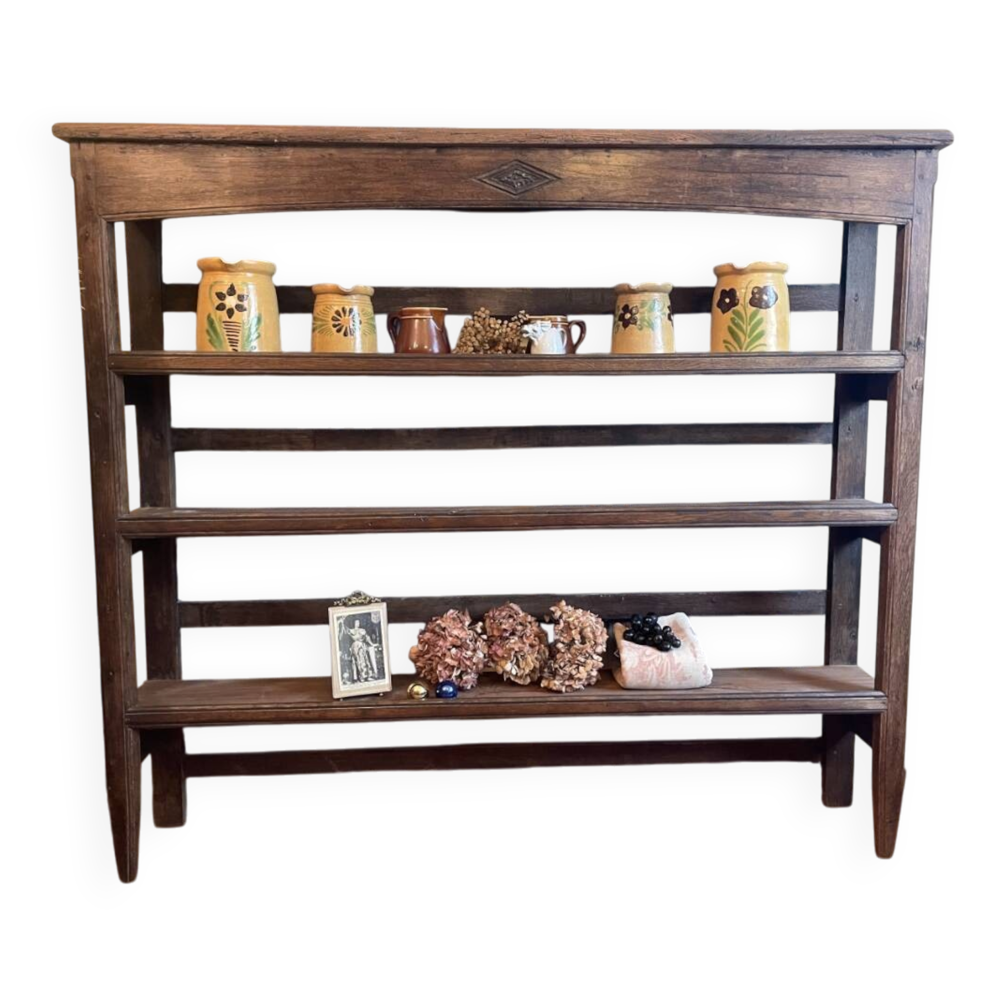 Baker's shelf, kitchen shelf, collection shelf from the early 19th century, oak.