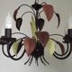 French Vintage 5 Light Brown & Green Tied Boquet Leaf Chandelier