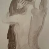 Tableau signé aquarelle monochrome sépia portrait féminin « la coiffure »