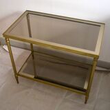 Side table, gold brass, smoked glass, 70s.