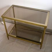 Side table, low table, gold brass, smoked glass, 70s.