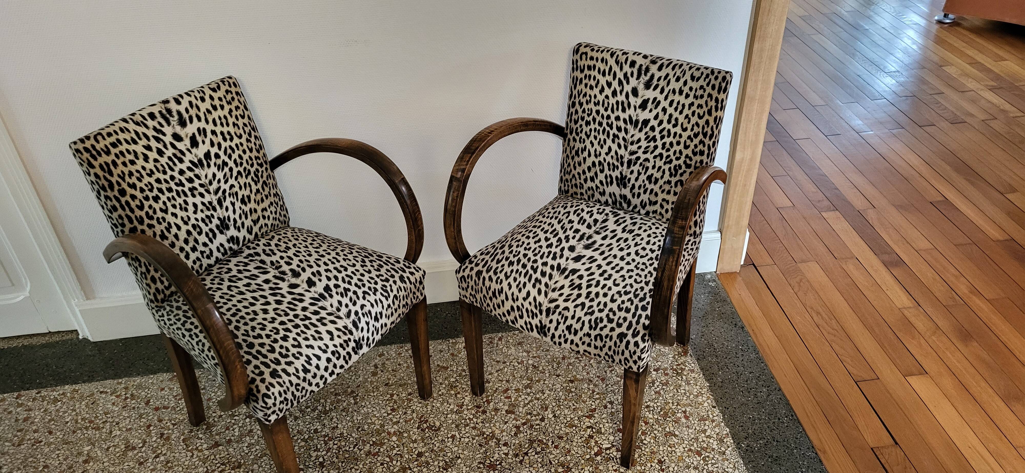 pair of Bridge armchairs, leopard fabric