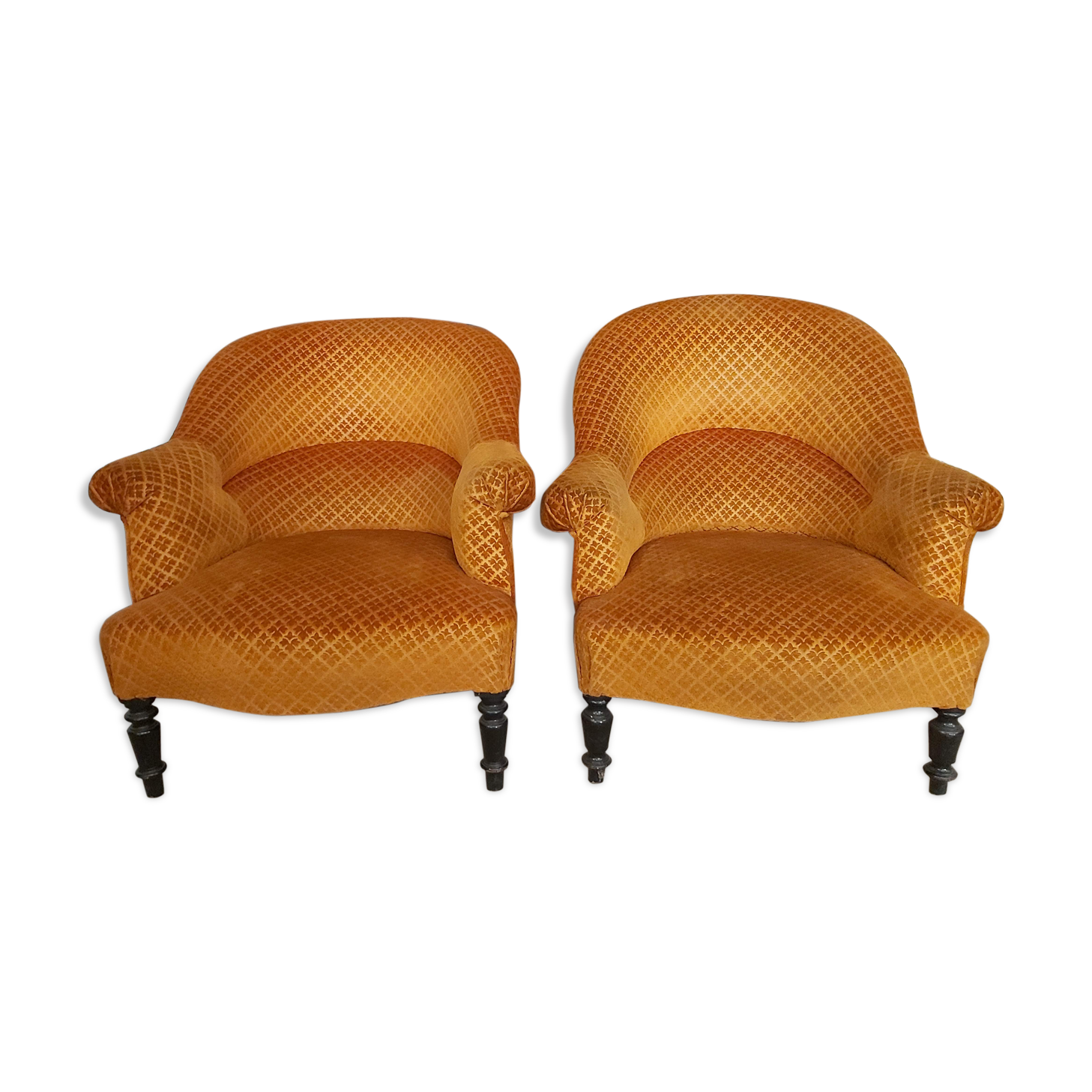Pair of orange velvet toad armchairs