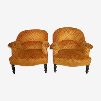 Pair of orange velvet toad armchairs