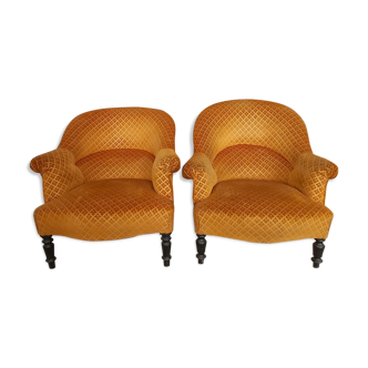 Pair of orange velvet toad armchairs